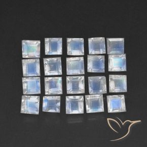 Gemas de Piedra lunar arcoíris Blanco azulado natural de 3.74 ct, Cuadrado, Transparente