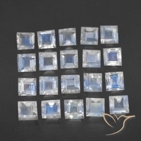 Gemas de Piedra lunar arcoíris Blanco azulado natural de 3.33 ct, Cuadrado, Transparente