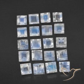 Gemas de Piedra lunar arcoíris Blanco azulado natural de 3.45 ct, Cuadrado, Transparente