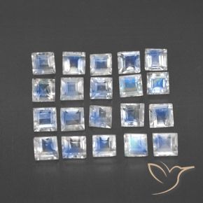 Gemas de Piedra lunar arcoíris Blanco azulado natural de 3.65 ct, Cuadrado, Transparente
