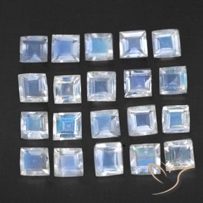 Gemas de Piedra lunar arcoíris Blanco azulado natural de 2.32 ct, Cuadrado, Transparente