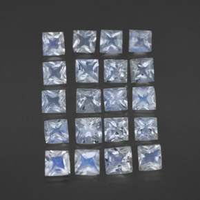 Gemas de piedra de luna arcoíris blanco natural de 2,51 ct, cuadrado, transparente