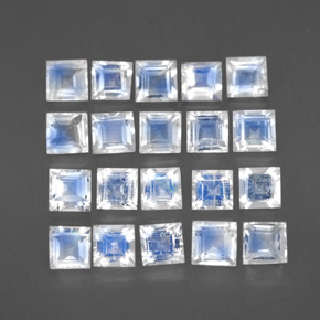 Gemas de piedra de luna arcoíris azul natural de 2,89 ct, cuadrado, transparente