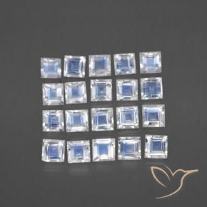 Gemas de piedra de luna arcoíris blanco natural de 2,22 ct, cuadrado, transparente