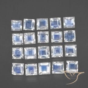 Gemas de piedra de luna arcoíris blanco natural de 2,22 ct, cuadrado, transparente