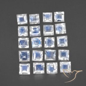 Gemas de Piedra lunar arcoíris Blanco azulado natural de 2.89 ct, Cuadrado, Transparente