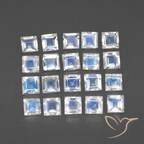 Gemas de Piedra lunar arcoíris Blanco azulado natural de 2.63 ct, Cuadrado, Transparente