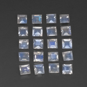 Gemas de piedra de luna arcoíris blanco natural de 2,13 ct, cuadrado, transparente