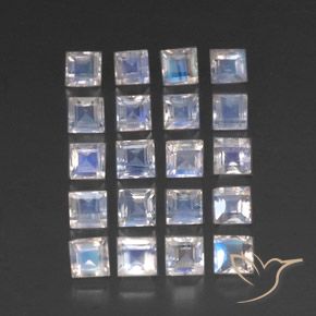 Gemas de Piedra lunar arcoíris Blanco azulado natural de 3.77 ct, Cuadrado, Transparente