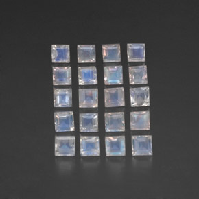 Gemas de piedra de luna arcoíris blanco natural de 3,89 ct, cuadrado, transparente