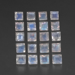 Gemas de piedra de luna arcoíris blanco natural de 3,89 ct, cuadrado, transparente