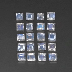 Gemas de piedra de luna arcoíris blanco natural de 2,11 ct, cuadrado, transparente