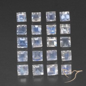 Gemas de Piedra lunar arcoíris Blanco azulado natural de 3.69 ct, Cuadrado, Transparente