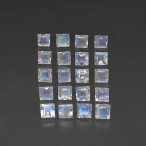 Gemas de piedra de luna arcoíris blanco natural de 3,80 ct, cuadrado, transparente