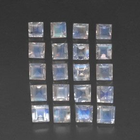Gemas de piedra de luna arcoíris blanco natural de 3,80 ct, cuadrado, transparente