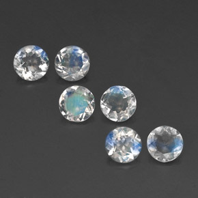 Gemas de piedra de luna arcoíris blanco natural de  ct, corte redondo, transparente