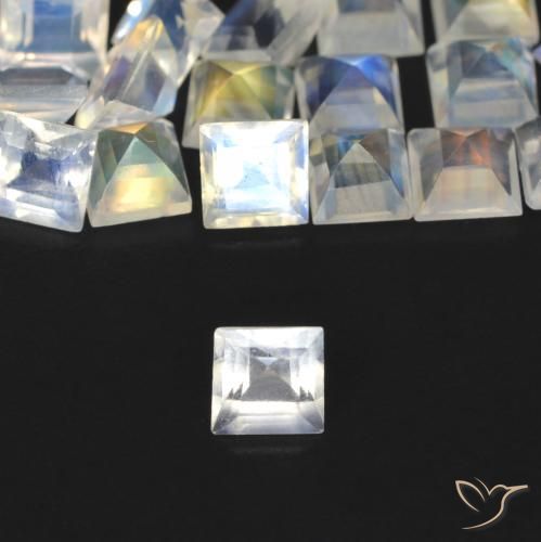 2.83ctw Natural Blanco azulado Piedra lunar arcoíris, Cuadrado, Transparente