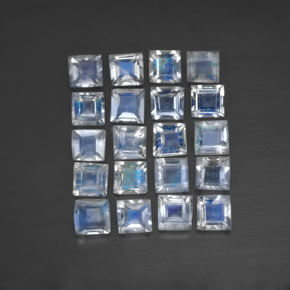 Gemas de piedra de luna arcoíris blanco natural de 2,03 ct, cuadrado, transparente