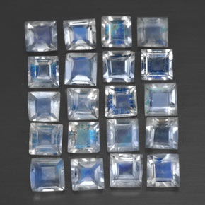 Gemas de piedra de luna arcoíris blanco natural de 2,03 ct, cuadrado, transparente