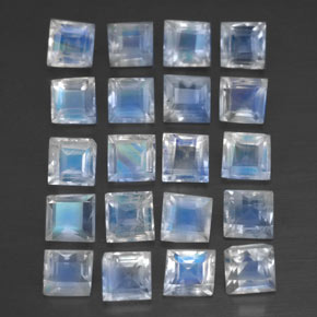 Gemas de piedra de luna arcoíris blanco natural de 2,88 ct, cuadrado, transparente