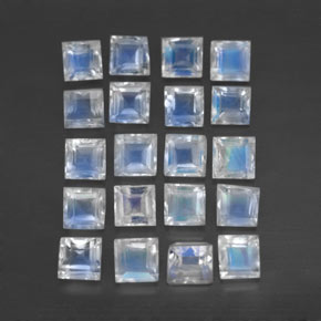Gemas de piedra de luna arcoíris azul natural de 3,30 ct, cuadrado, transparente