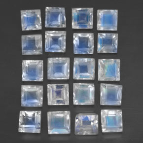 Gemas de piedra de luna arcoíris azul natural de 3,30 ct, cuadrado, transparente
