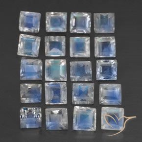 Gemas de Piedra lunar arcoíris Blanco azulado natural de 3.03 ct, Cuadrado, Transparente