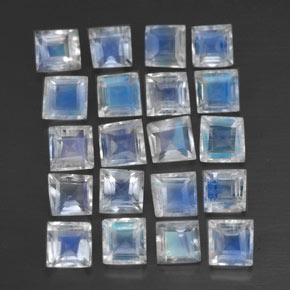 Gemas de piedra de luna arcoíris blanco natural de 2,61 ct, cuadrado, transparente