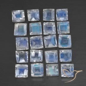 Gemas de Piedra lunar arcoíris Blanco azulado natural de 2.48 ct, Cuadrado, Transparente