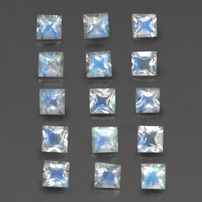 Gemas de piedra de luna arcoíris blanco natural de  ct, cuadrado, transparente