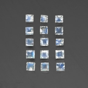 Gemas de piedra de luna arcoíris blanco azulado natural de 1,94 ct, cuadrado, transparente