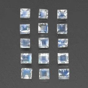 Gemas de piedra de luna arcoíris blanco azulado natural de 1,94 ct, cuadrado, transparente