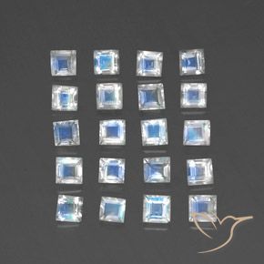 Gemas de Piedra lunar arcoíris Blanco azulado natural de 2.85 ct, Cuadrado, Transparente