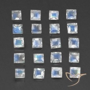 Gemas de Piedra lunar arcoíris Blanco azulado natural de 3.01 ct, Cuadrado, Transparente