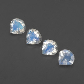 Gemas de piedra de luna arcoíris blanco natural de 1,50 ct, en forma de pera, transparente