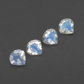 Gemas de piedra de luna arcoíris blanco natural de 1,50 ct, en forma de pera, transparente