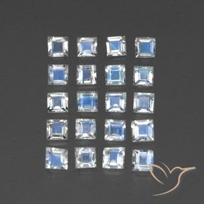 Gemas de Piedra lunar arcoíris Blanco azulado natural de 2.27 ct, Cuadrado, Transparente / Translúcido