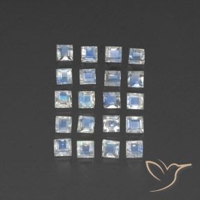 Gemas de Piedra lunar arcoíris Blanco azulado natural de 2.91 ct, Cuadrado, Transparente / Translúcido