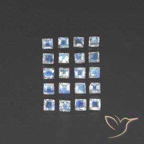 Gemas de piedra de luna arcoíris blanco natural de 2,94 ct, cuadrado, transparente
