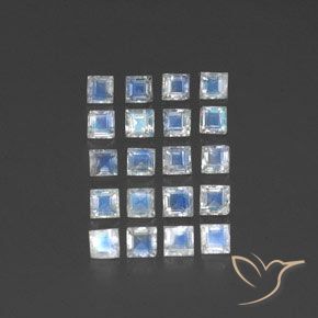 Gemas de Piedra lunar arcoíris Blanco azulado natural de 3.37 ct, Cuadrado, Transparente