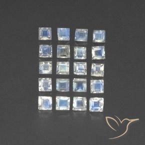 Gemas de Piedra lunar arcoíris Blanco azulado natural de 3.44 ct, Cuadrado, Transparente