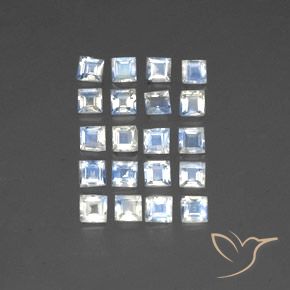Gemas de Piedra lunar arcoíris Blanco azulado natural de 2.66 ct, Cuadrado, Transparente
