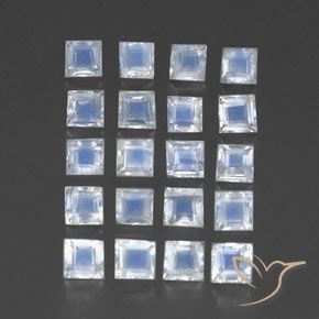 Gemas de Piedra lunar arcoíris Blanco azulado natural de 3.09 ct, Cuadrado, Transparente
