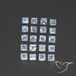 Gemas de Piedra lunar arcoíris Blanco azulado natural de 2.88 ct, Cuadrado, Transparente
