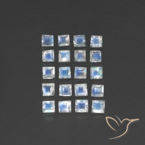 Gemas de Piedra lunar arcoíris Blanco azulado natural de 2.83 ct, Cuadrado, Transparente