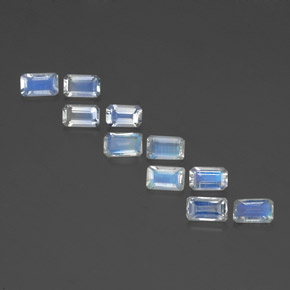 Gemas de piedra de luna arcoíris blanco natural de  ct, corte esmeralda, transparente
