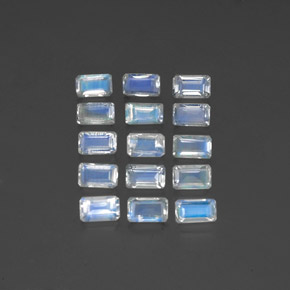 Gemas de piedra de luna arcoíris blanco natural de  ct, corte esmeralda, transparente