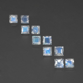 Gemas de piedra de luna arcoíris azul natural de 3,69 ct, cuadrado, transparente