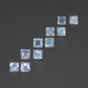 Gemas de piedra de luna arcoíris azul natural de 3,69 ct, cuadrado, transparente