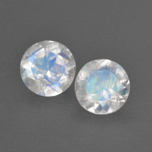 Gemas de piedra de luna arcoíris blanco natural de 1,39 ct, corte redondo, transparente